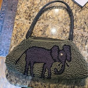 Miele South African Olive Green Shoulder Bag with Purple Elephant Motif New